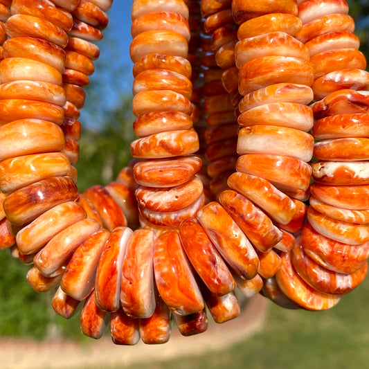 Gigantic Orange Spiny Oyster Shell Beads From Mexico (Minimal White Part - Organic Thickness) Native American Style - Graduated Free Form Rondelle Heishi Shape - DIY Jewelry Making (Photo Doesn't Do It Justice)
