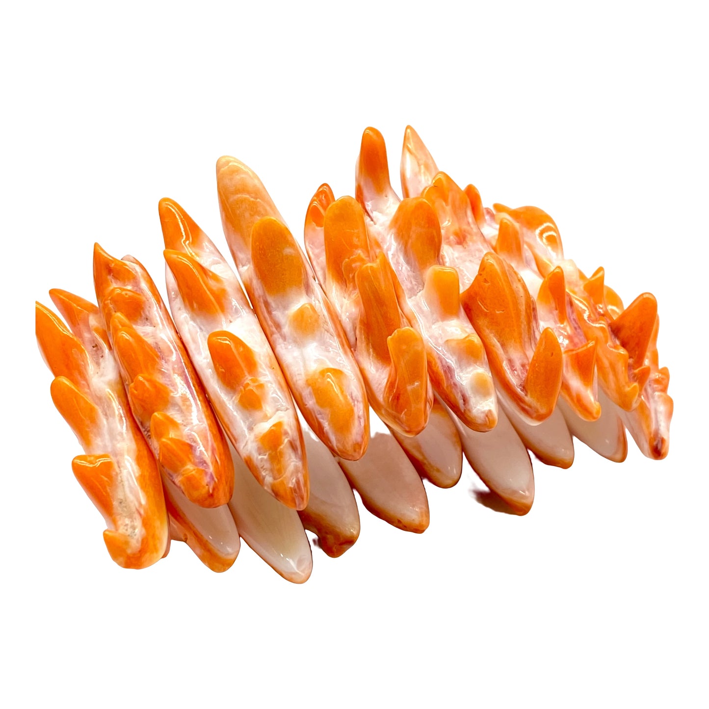 Orange Spiny Oyster Shell Beads Bracelet From Mexico - Organic Spines (Minimal White Parts) Double-Drilled Elastic Photo Doesn't Do It Justice)