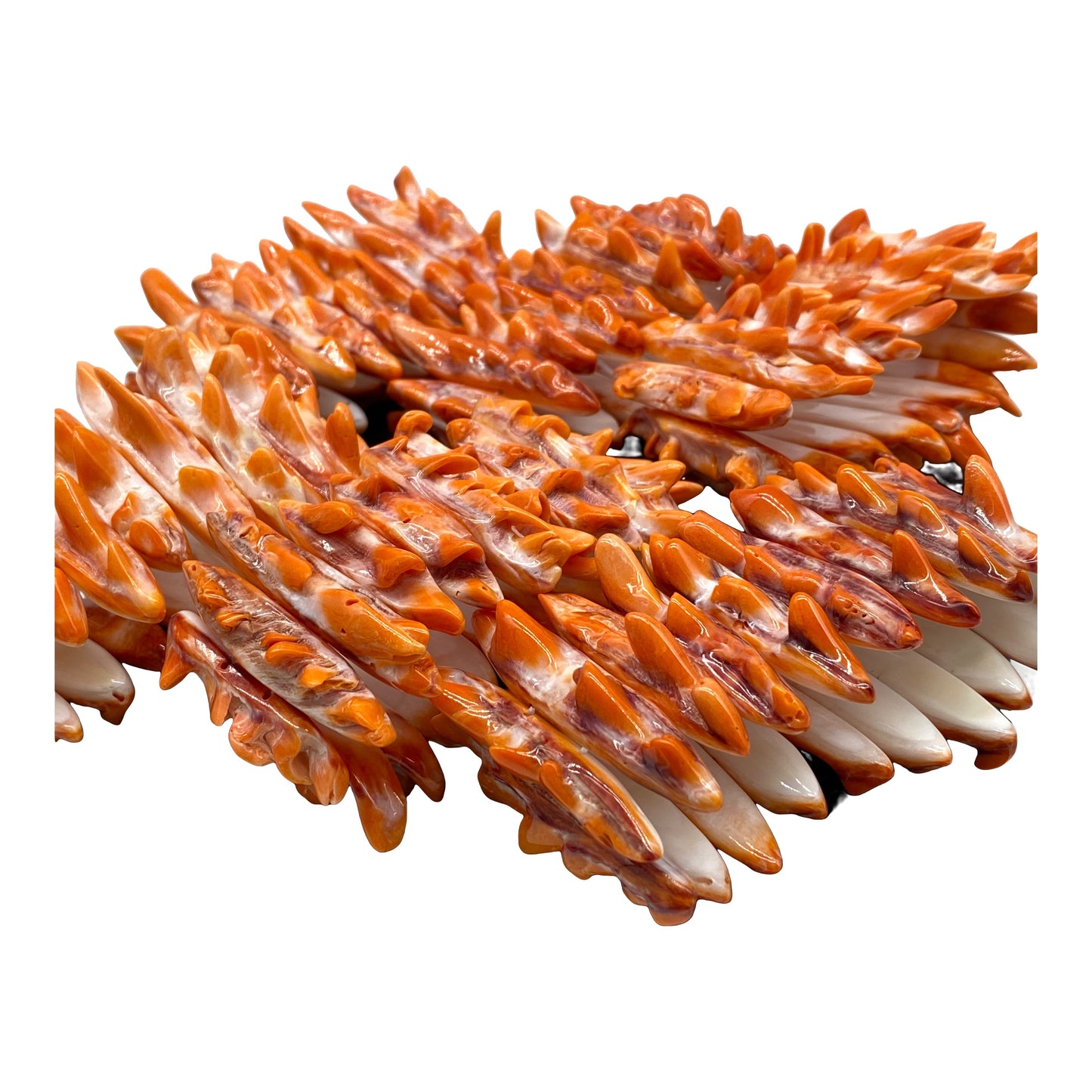 Orange Spiny Oyster Shell Beads Bracelet From Mexico - Organic Spines (Minimal White Parts) Double-Drilled Elastic Photo Doesn't Do It Justice)