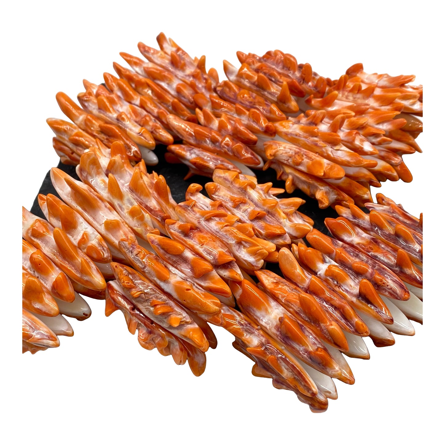 Orange Spiny Oyster Shell Beads Bracelet From Mexico - Organic Spines (Minimal White Parts) Double-Drilled Elastic Photo Doesn't Do It Justice)