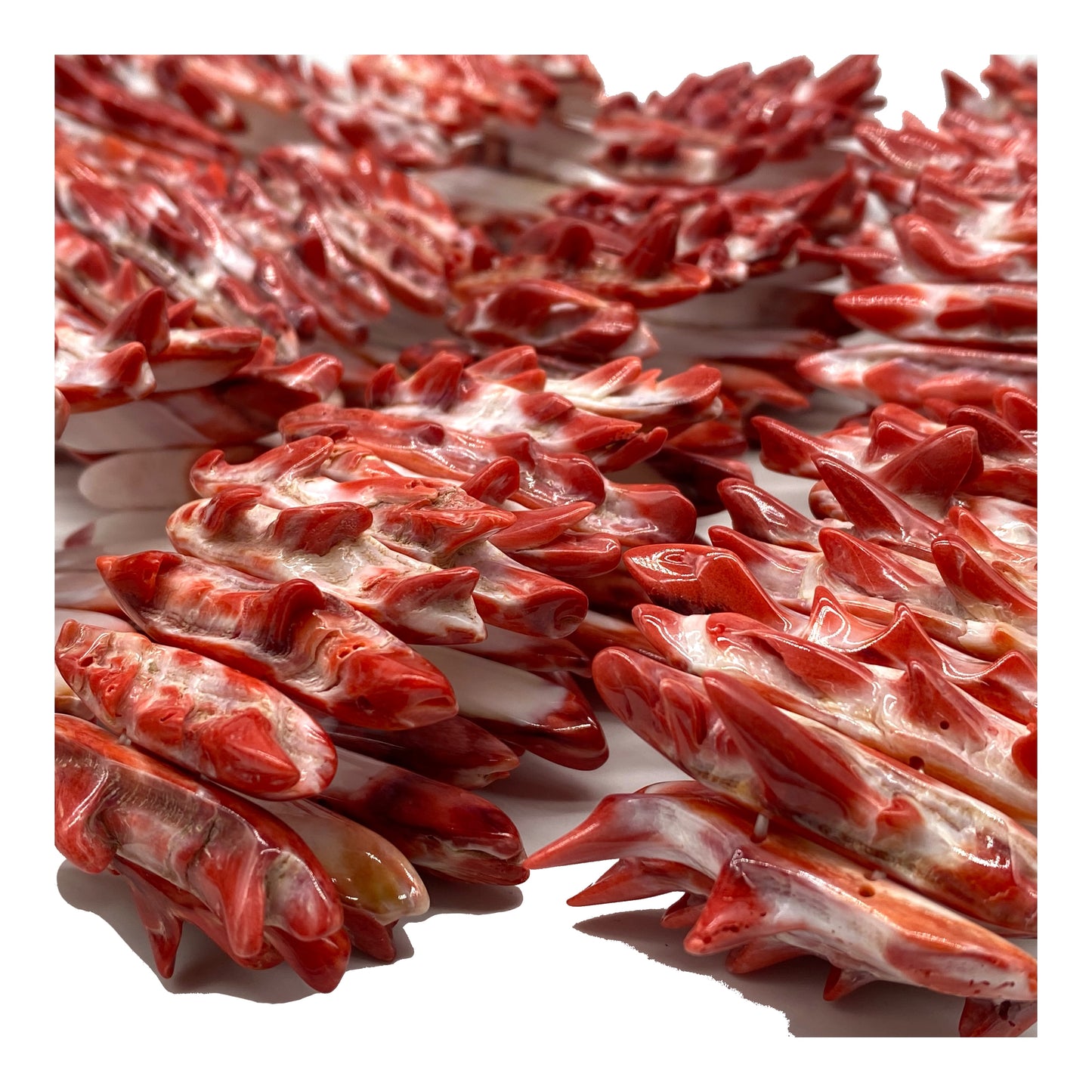 Red Spiny Oyster Shell Beads Bracelet From Mexico - Organic Spines (Minimal White Parts) Double-Drilled Elastic Photo Doesn't Do It Justice)