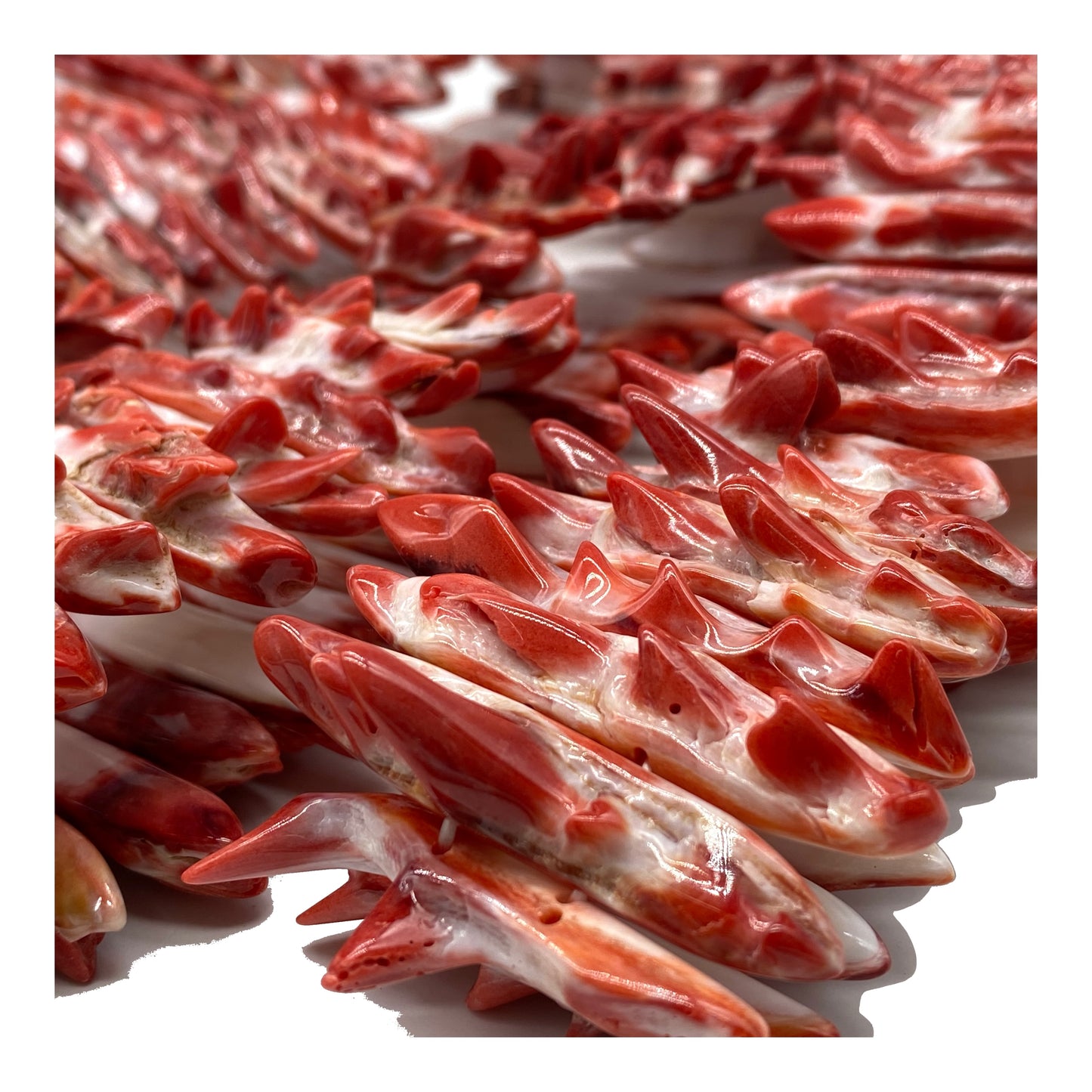 Red Spiny Oyster Shell Beads Bracelet From Mexico - Organic Spines (Minimal White Parts) Double-Drilled Elastic Photo Doesn't Do It Justice)