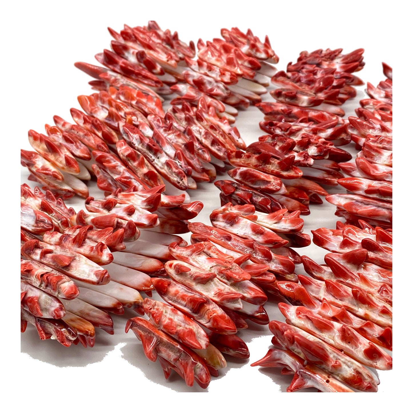 Red Spiny Oyster Shell Beads Bracelet From Mexico - Organic Spines (Minimal White Parts) Double-Drilled Elastic Photo Doesn't Do It Justice)