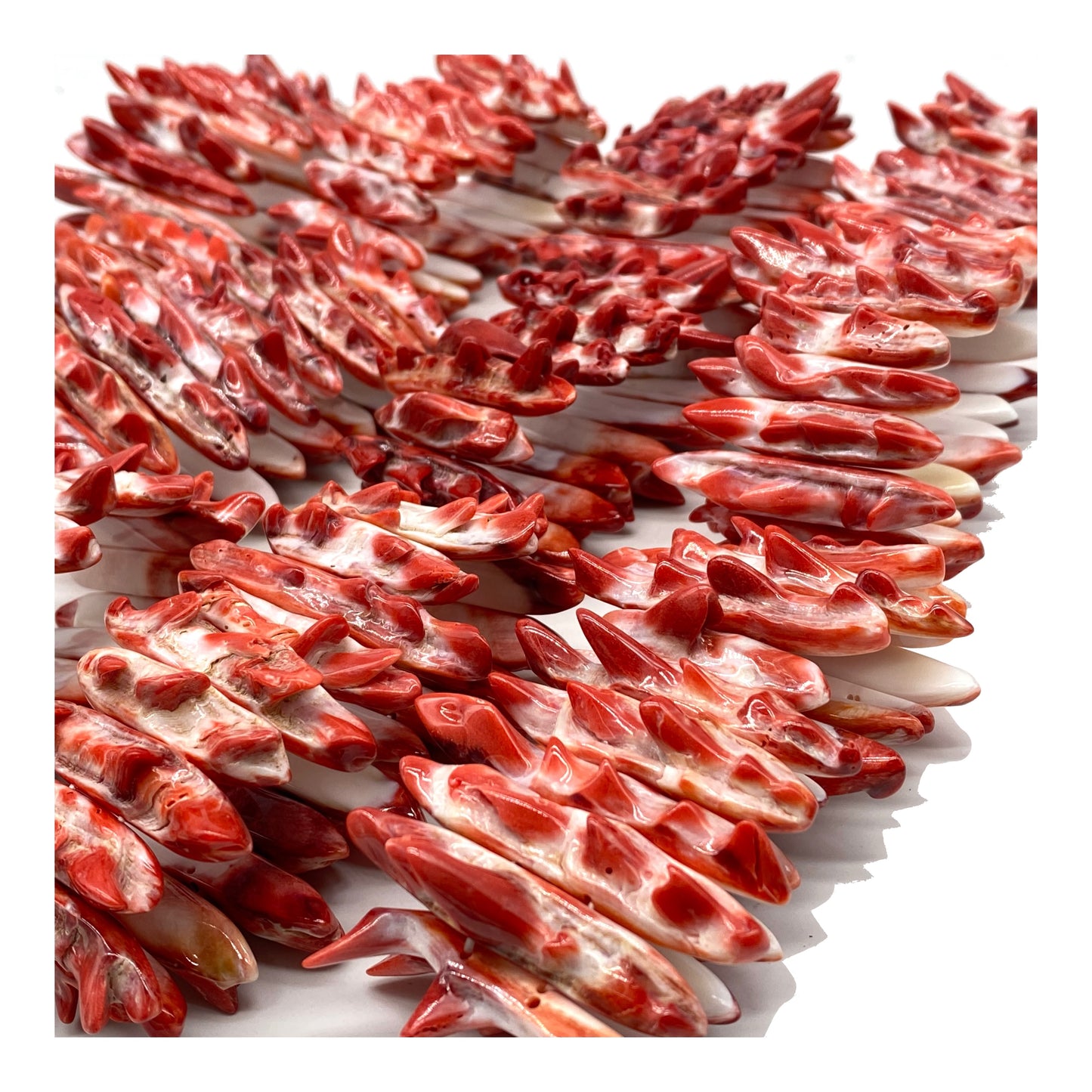 Red Spiny Oyster Shell Beads Bracelet From Mexico - Organic Spines (Minimal White Parts) Double-Drilled Elastic Photo Doesn't Do It Justice)