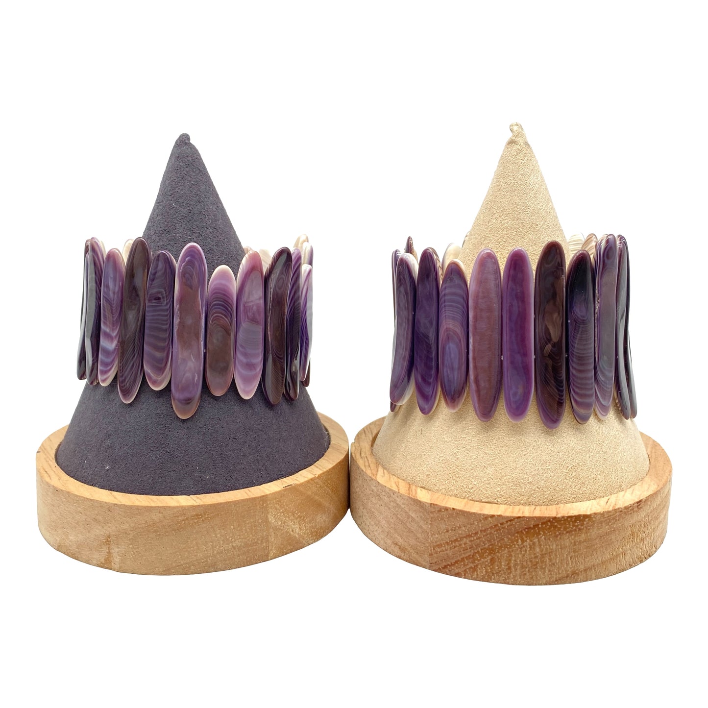 Premium-Grade Darkest-purple Wampum Shell Beads Bracelet From New York/ Rhode Island (America's First Currency From Year 1637-1673) Native American Style Double-Drilled Elastic