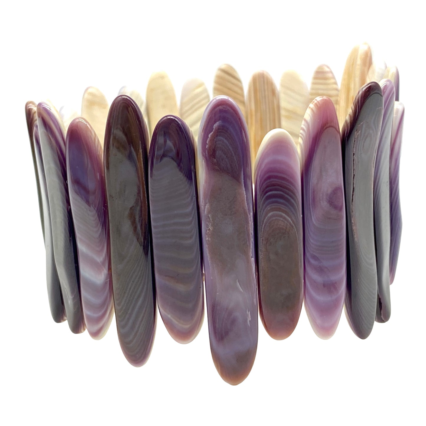 Premium-Grade Darkest-purple Wampum Shell Beads Bracelet From New York/ Rhode Island (America's First Currency From Year 1637-1673) Native American Style Double-Drilled Elastic