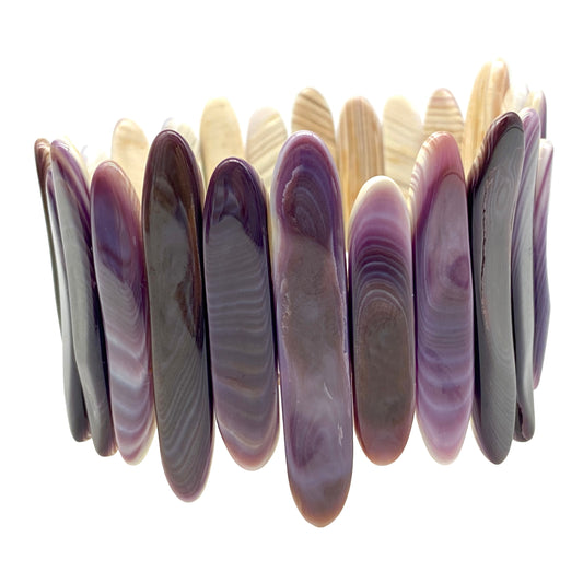 Premium-Grade Darkest-purple Wampum Shell Beads Bracelet From New York/ Rhode Island (America's First Currency From Year 1637-1673) Native American Style Double-Drilled Elastic