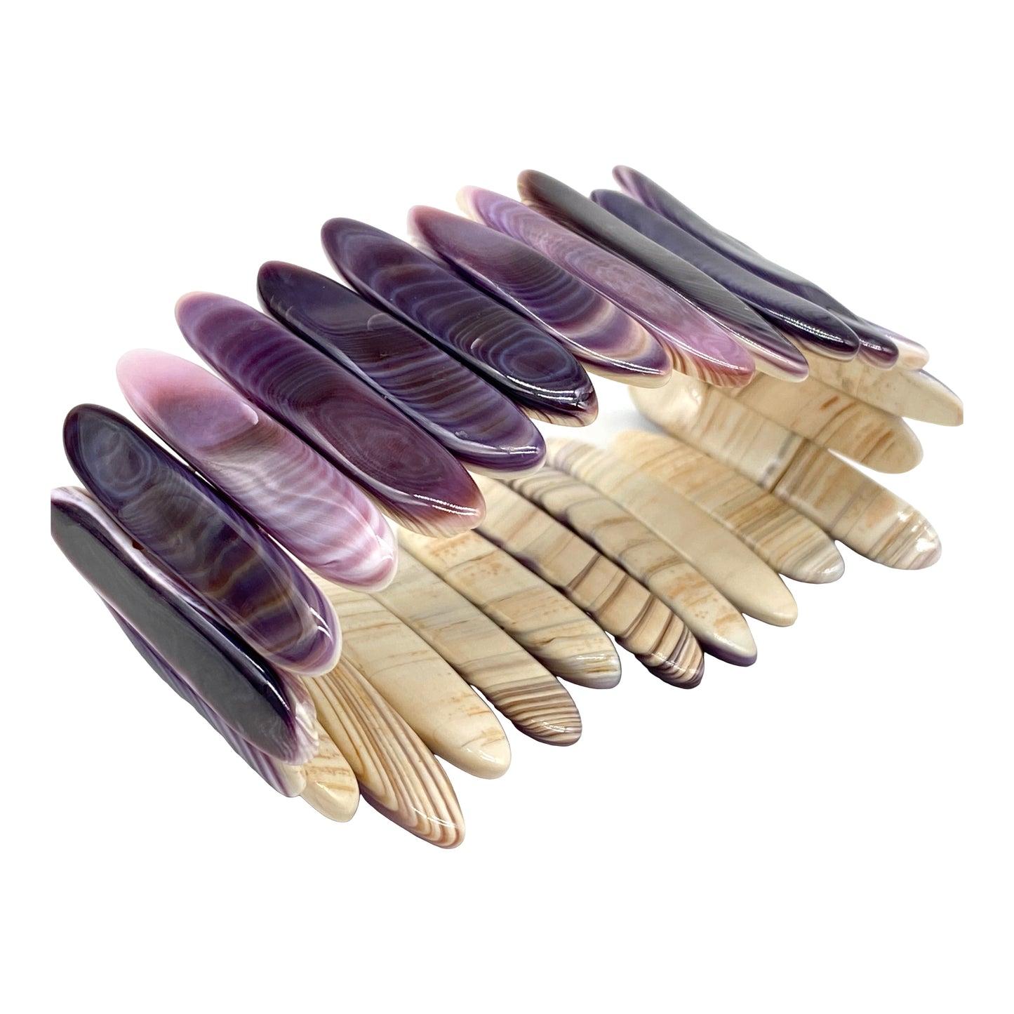 Premium-Grade Darkest-purple Wampum Shell Beads Bracelet From New York/ Rhode Island (America's First Currency From Year 1637-1673) Native American Style Double-Drilled Elastic