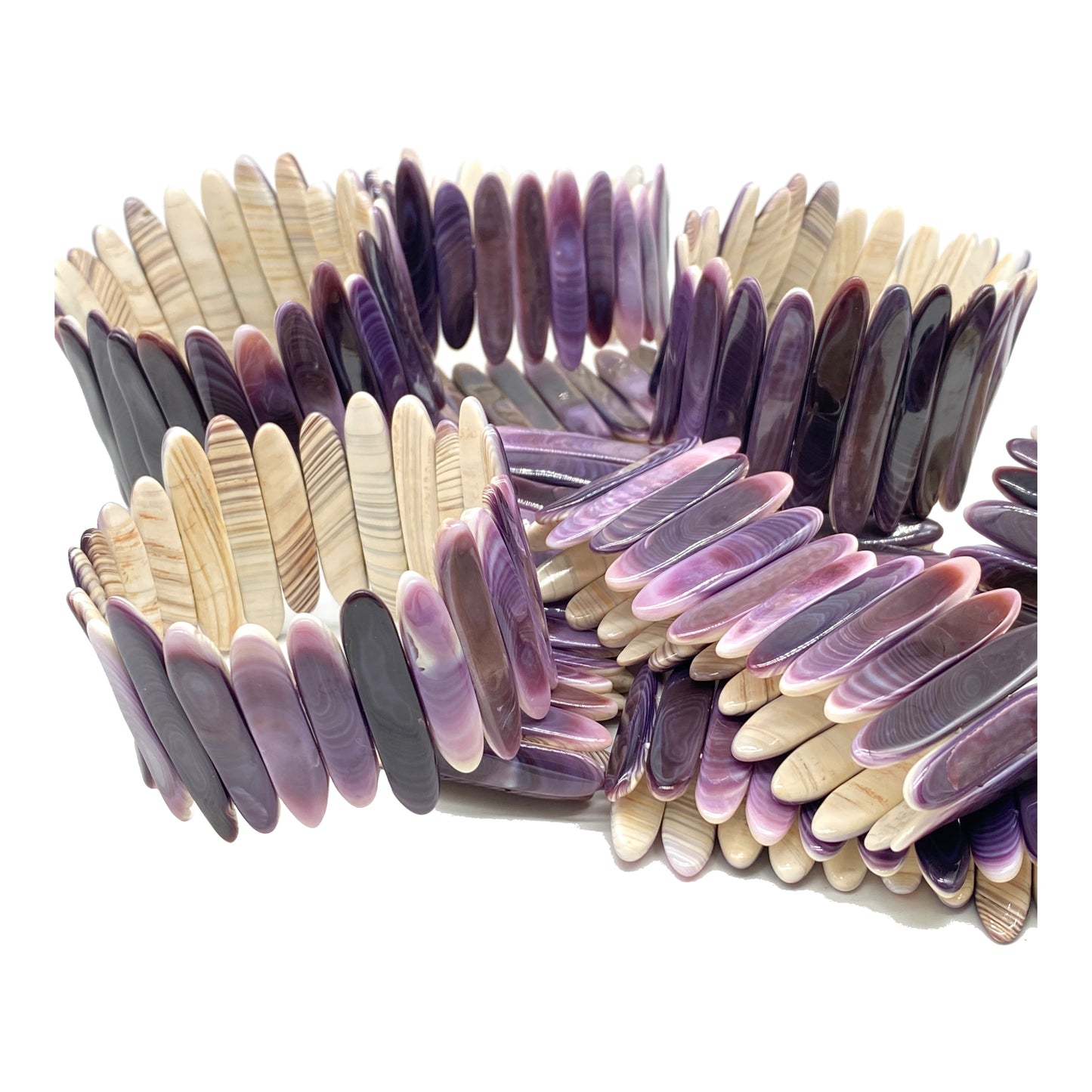 Premium-Grade Darkest-purple Wampum Shell Beads Bracelet From New York/ Rhode Island (America's First Currency From Year 1637-1673) Native American Style Double-Drilled Elastic