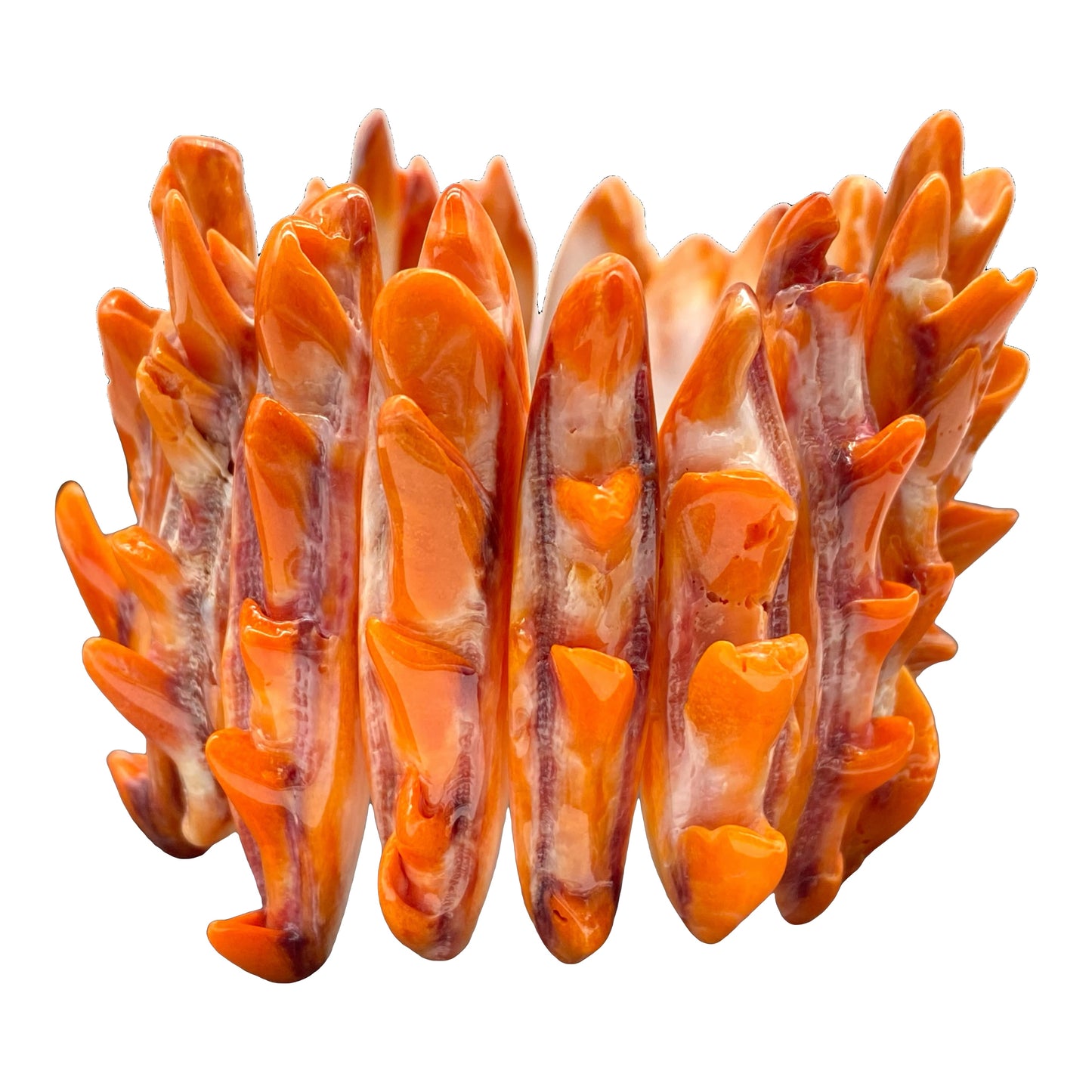 Orange Spiny Oyster Shell Beads Bracelet From Mexico - Organic Spines (Minimal White Parts) Double-Drilled Elastic Photo Doesn't Do It Justice)
