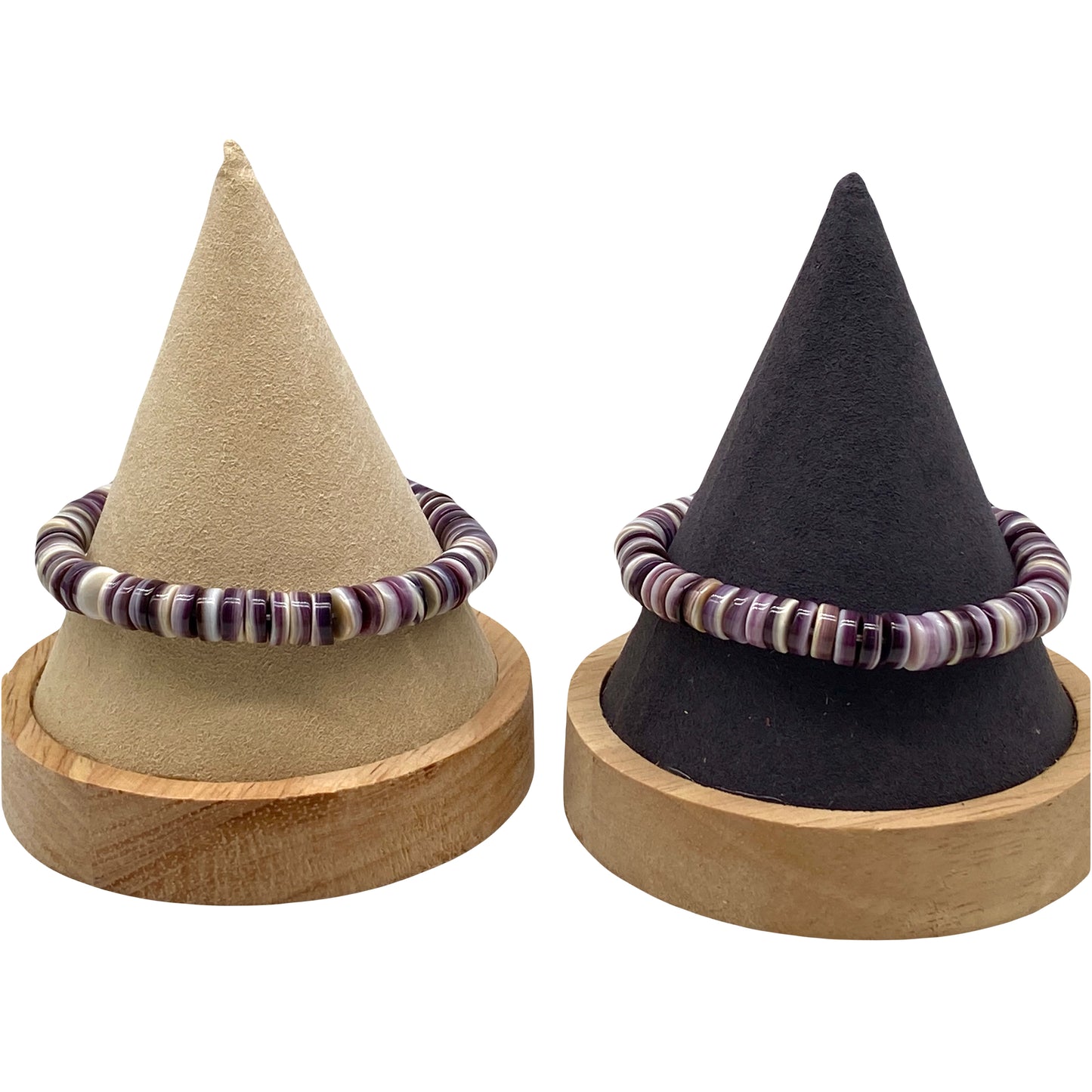 Premium-Grade Darkest-purple Wampum Shell Beads Bracelet From New York/ Rhode Island (America's First Currency From Year 1637-1673) Native American Style Elastic