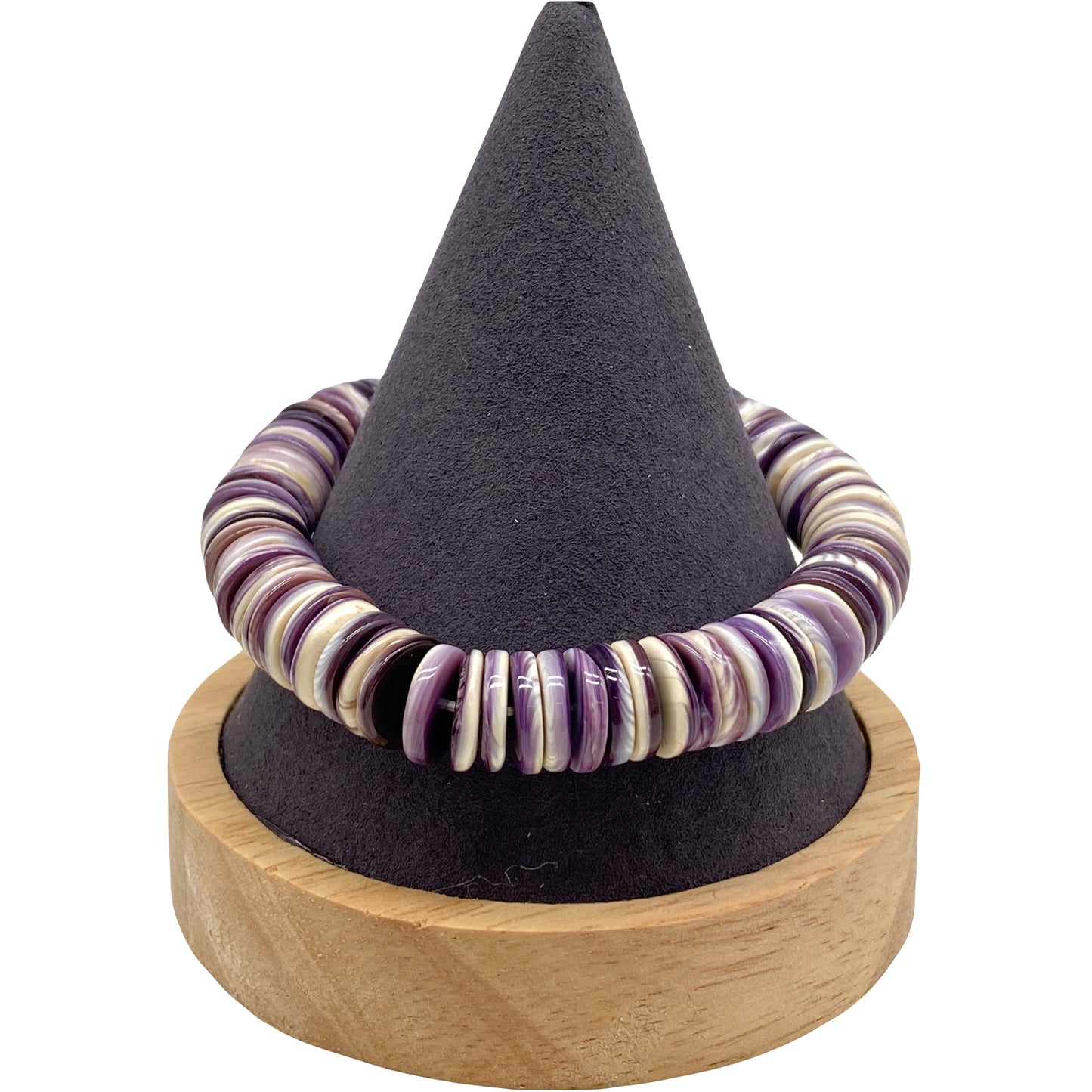 Premium-Grade Darkest-purple Wampum Shell Beads Bracelet From New York/ Rhode Island (America's First Currency From Year 1637-1673) Native American Style Elastic