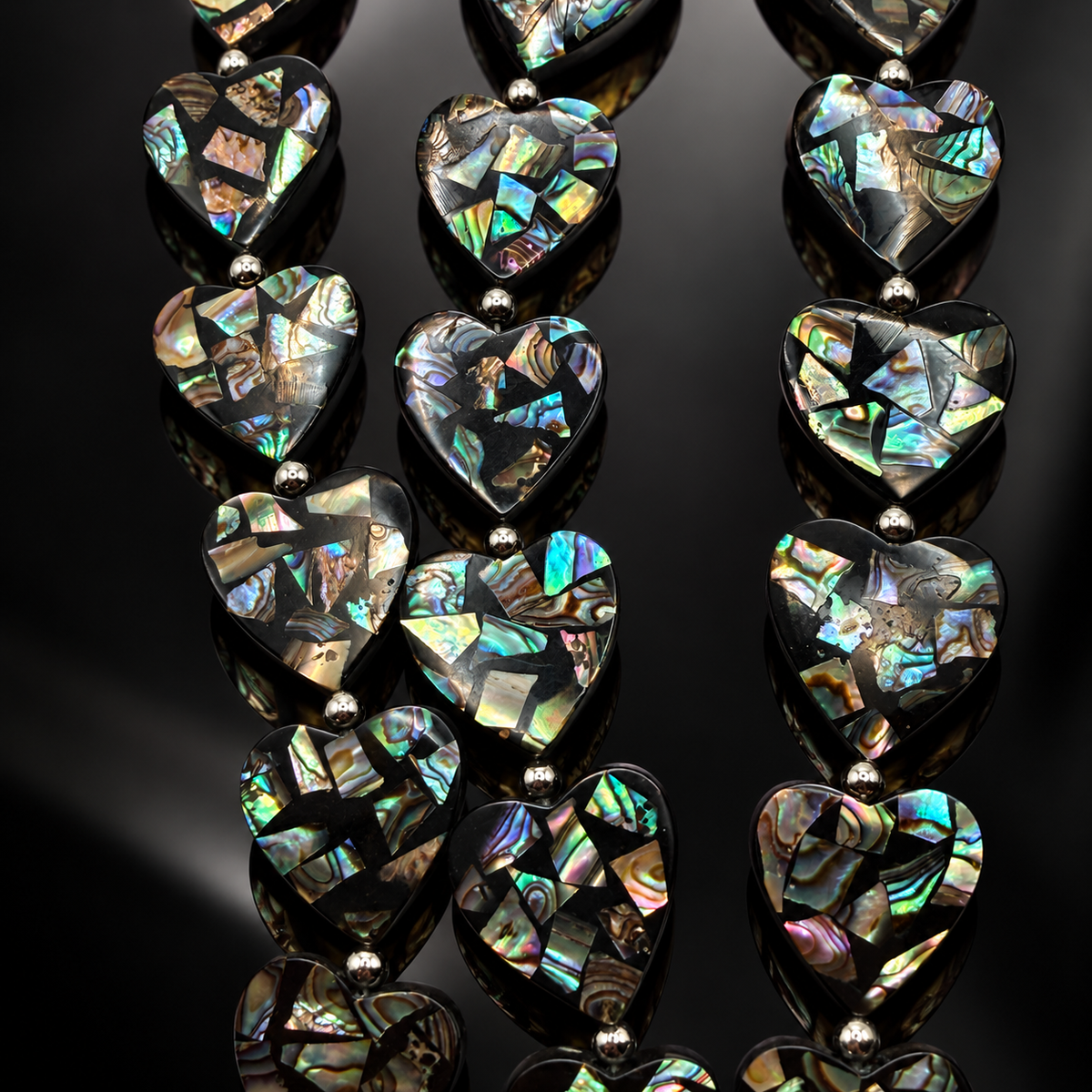 Abalone Shell Beads New Zealand - Black Mosaic Inlay - Small Batch Production - Native American Style - Double Sided 20mm Heart (F509)