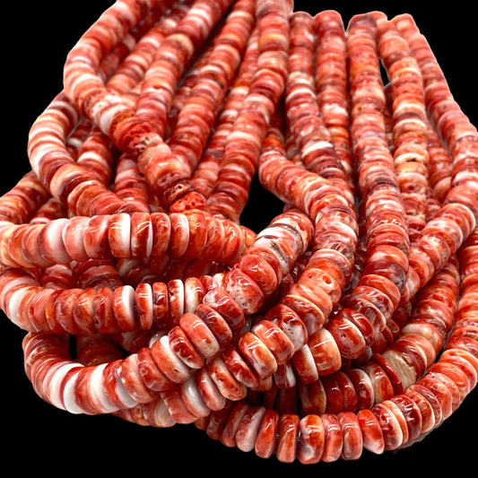 Red Spiny Oyster Shell Beads From Mexico (Minimal White Part- Organic Thickness) Native American Style - Free Form Rondelle Heishi Shape - DIY Jewelry Making