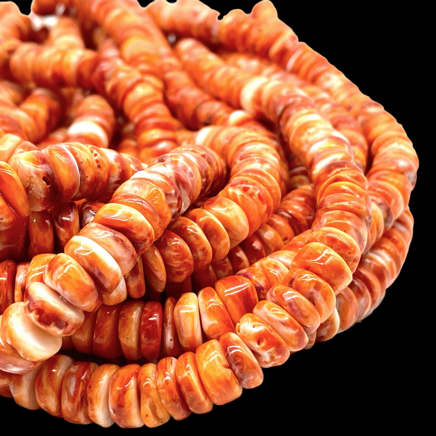 Orange Spiny Oyster Shell Beads From Mexico (Minimal White Part- Organic Thickness) Native American Style - Free Form Rondelle Heishi Shape - DIY Jewelry Making