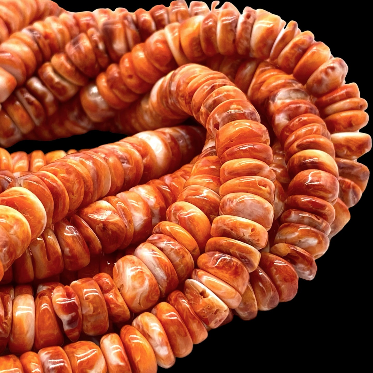 Orange Spiny Oyster Shell Beads From Mexico (Minimal White Part- Organic Thickness) Native American Style - Free Form Rondelle Heishi Shape - DIY Jewelry Making