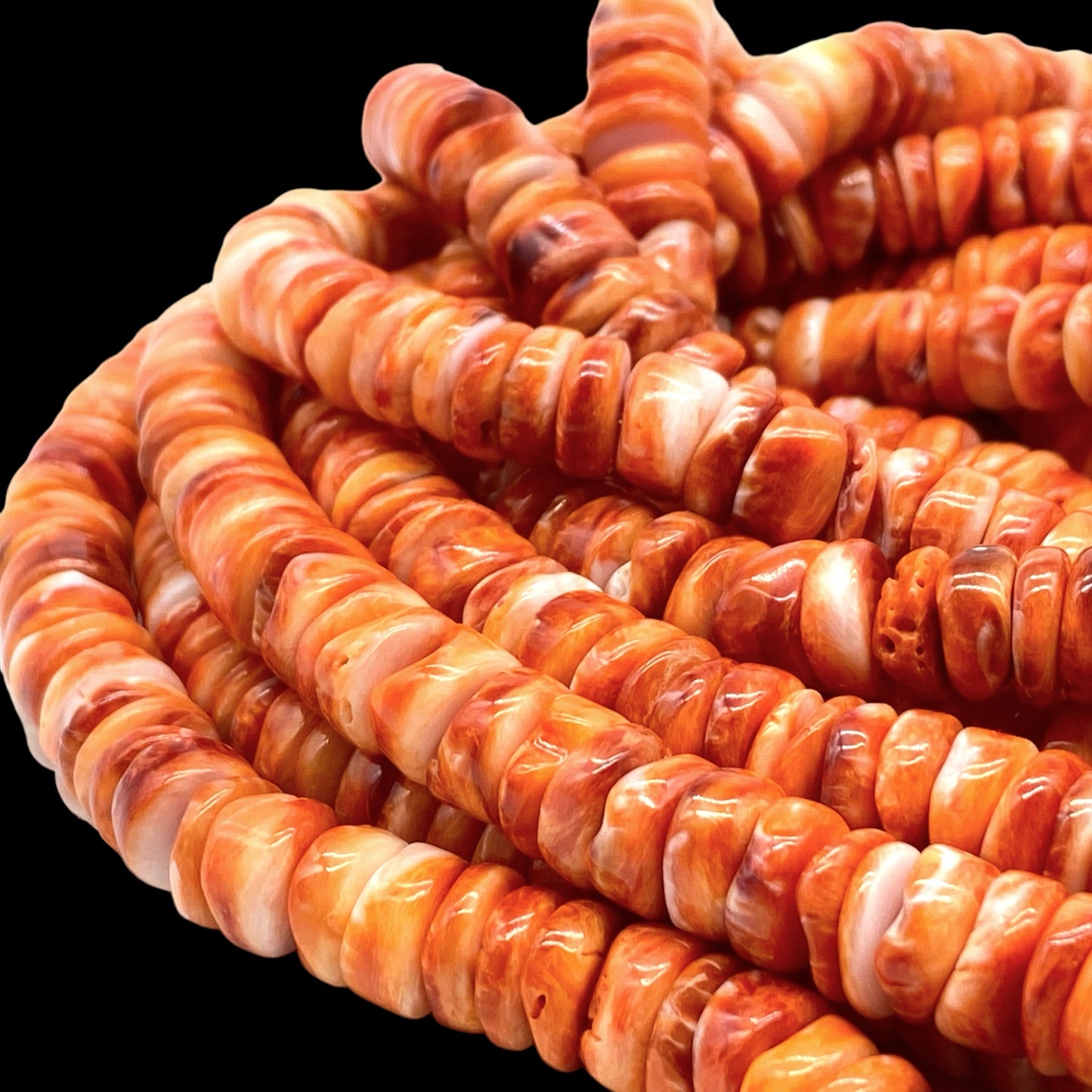 Orange Spiny Oyster Shell Beads From Mexico (Minimal White Part- Organic Thickness) Native American Style - Free Form Rondelle Heishi Shape - DIY Jewelry Making