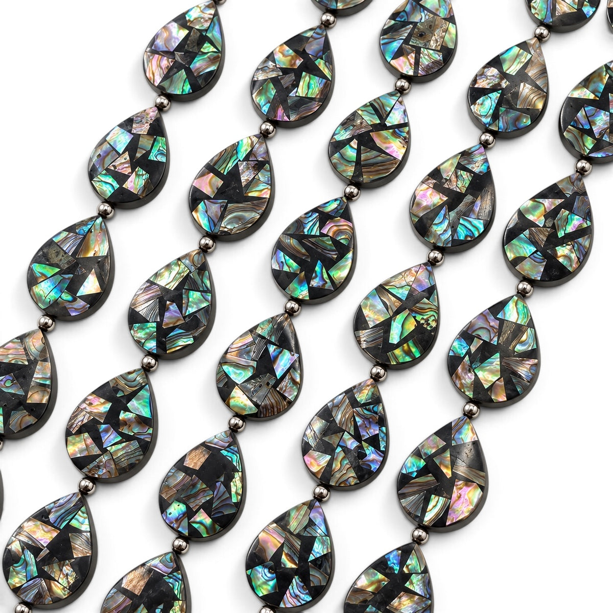 Abalone Shell Beads New Zealand - Black Mosaic Inlay - Small Batch Production - Native American Style - Double Sided 15X20mm Teardrop (F508)