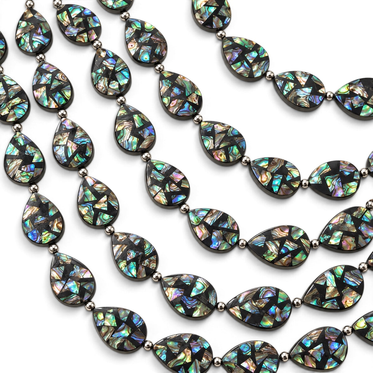 Abalone Shell Beads New Zealand - Black Mosaic Inlay - Small Batch Production - Native American Style - Double Sided 15X20mm Teardrop (F508)