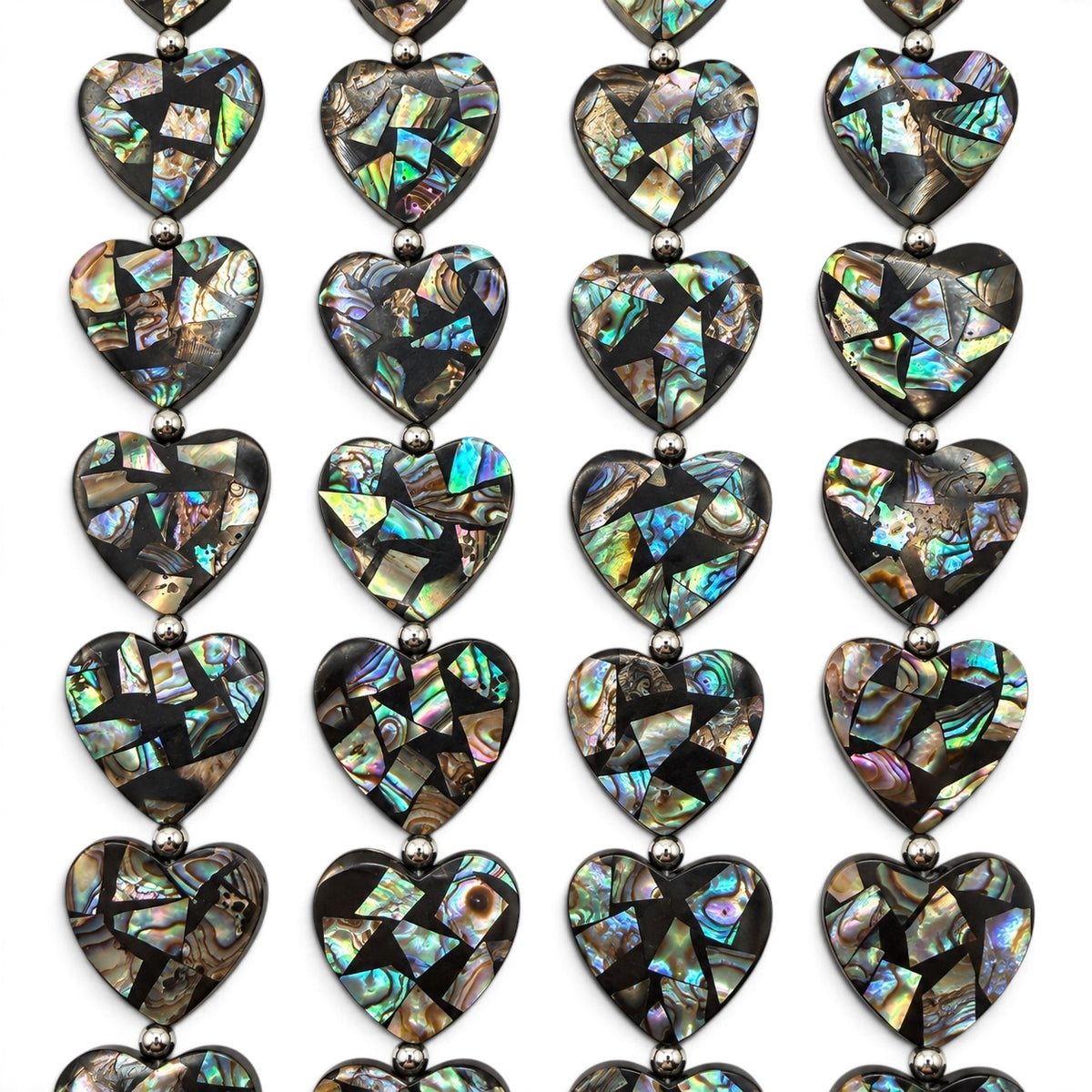 Abalone Shell Beads New Zealand - Black Mosaic Inlay - Small Batch Production - Native American Style - Double Sided 20mm Heart (F509)