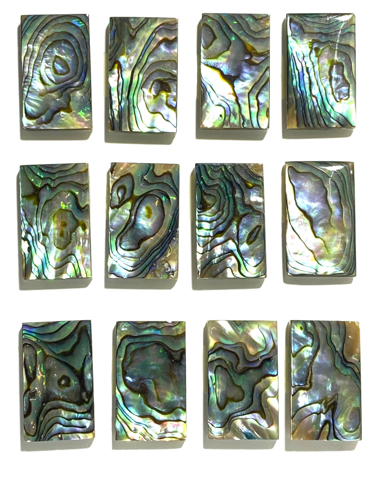 Gem-Quality New Zealand Abalone (Gorgeous Thick Nacre- Exquisite Luster & Iridescent Matrix) 15X25mm Rectangle Cabochons (12 Pieces)