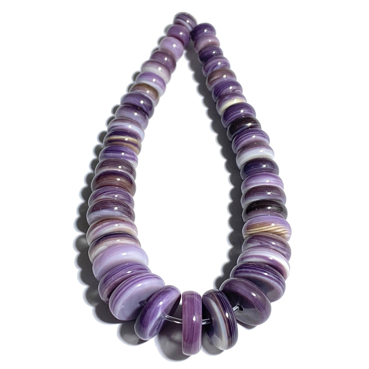 White Wampum Shell Beads with Lavender Tone - JACLA Pendant Size (America's First Currency 1637-1673) Graduated Rondelle 5-10mm(5 Inches)