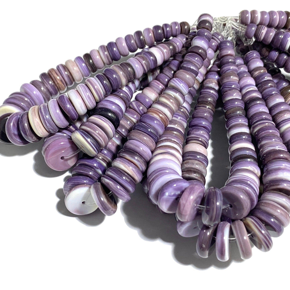 White Wampum Shell Beads with Lavender Tone - JACLA Pendant Size (America's First Currency 1637-1673) Graduated Rondelle 5-10mm(5 Inches)