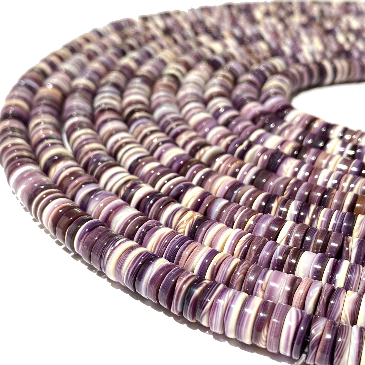 Lavender Wampum Quahog Shell Beads USA Authentic East Coast Quahog (America's First Currency 1637-1673) AAA Luster - Smooth Edges - Heishi