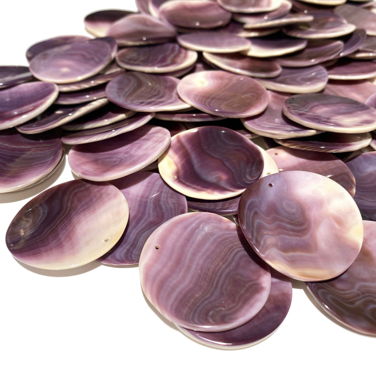 Bundle-10 Pcs Wampum Shell Pendant Bead (2-Tone Matrix) USA Authentic East Coast Quahog - Never Dyed or Color Enhanced - Top Drilled Coin