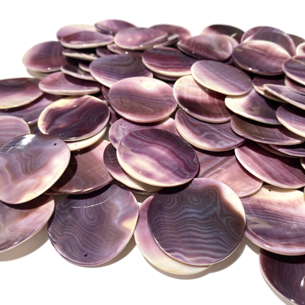 Bundle-10 Pcs Wampum Shell Pendant Bead (2-Tone Matrix) USA Authentic East Coast Quahog - Never Dyed or Color Enhanced - Top Drilled Coin