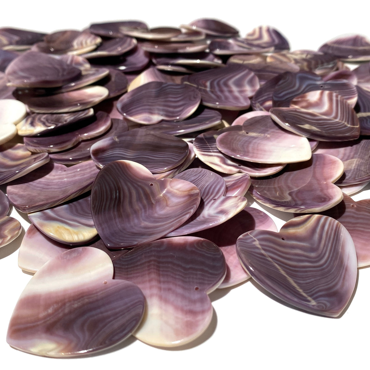 Bundle-10 Pcs Wampum Shell Pendant Bead (2-Tone Matrix) USA Authentic East Coast Quahog - Never Dyed or Color Enhanced - Top Drilled Heart