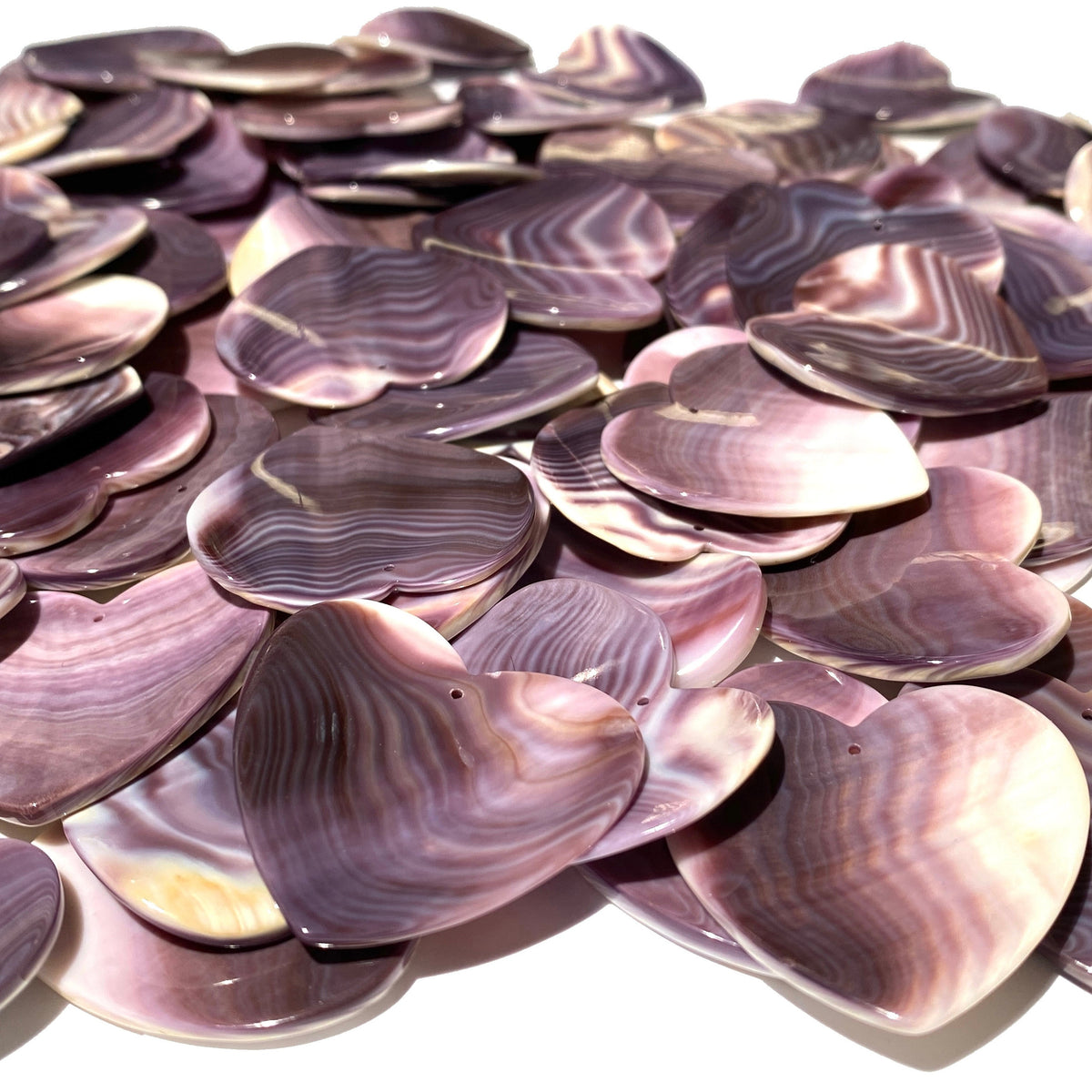 Bundle-10 Pcs Wampum Shell Pendant Bead (2-Tone Matrix) USA Authentic East Coast Quahog - Never Dyed or Color Enhanced - Top Drilled Heart