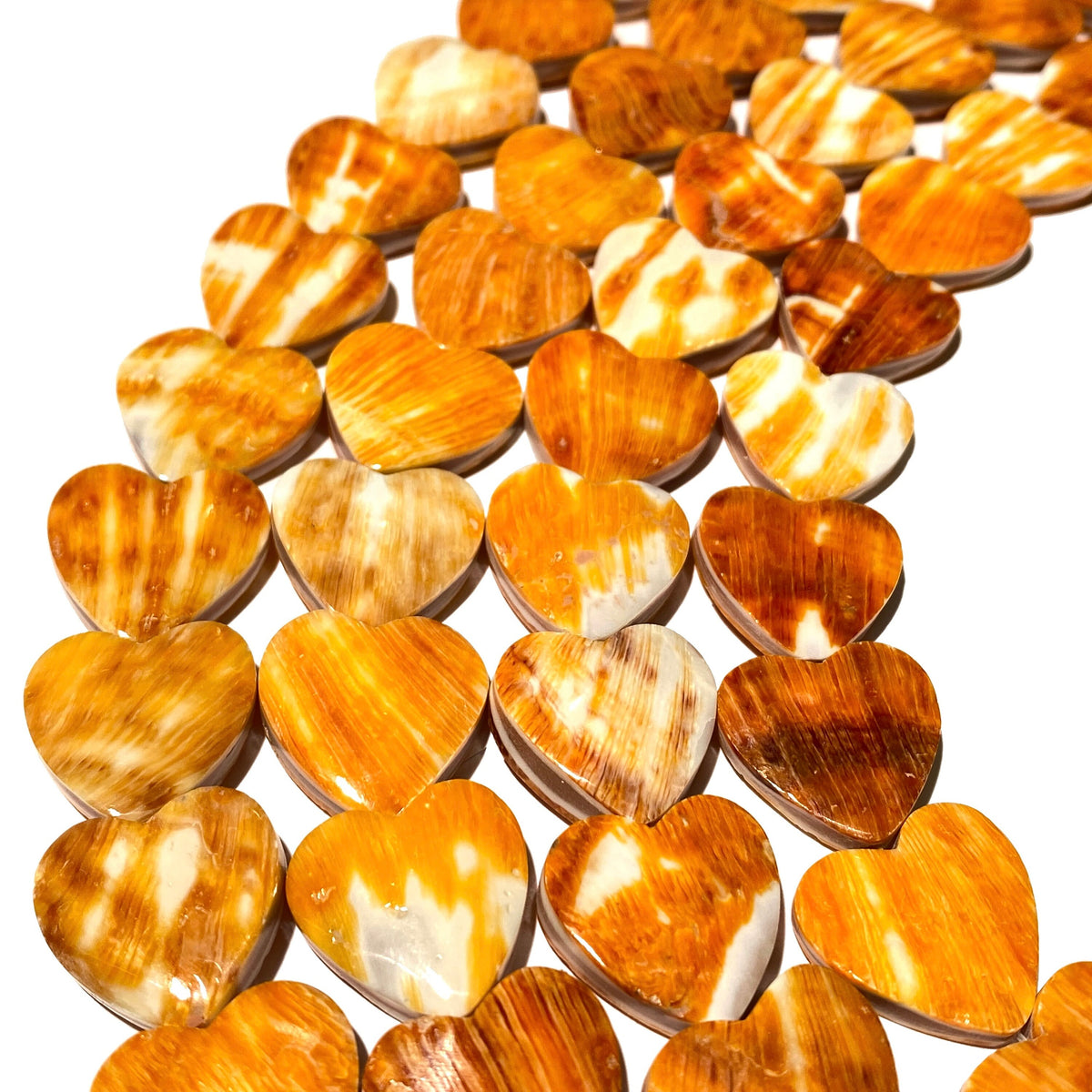 Sunset-Orange Spiny Oyster Shell Beads From Mexico (Doublet - Crafted From 2 Raw Shells to Form One Bead) Smooth Heart 20mm
