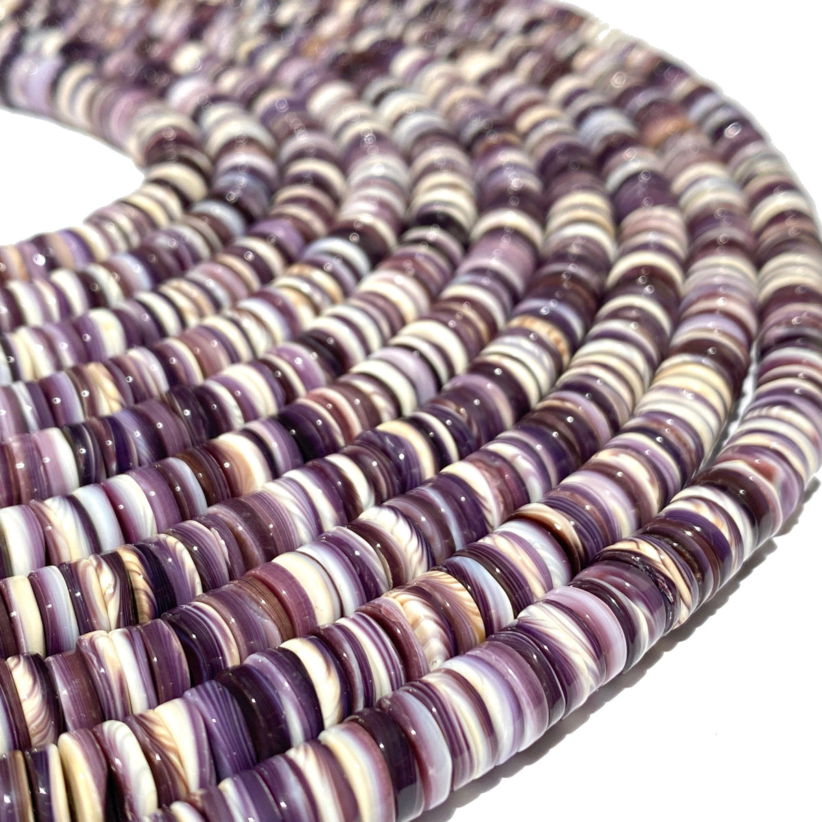 Lavender Wampum Quahog Shell Beads USA Authentic East Coast Quahog (America's First Currency 1637-1673) AAA Luster - Smooth Edges - Heishi