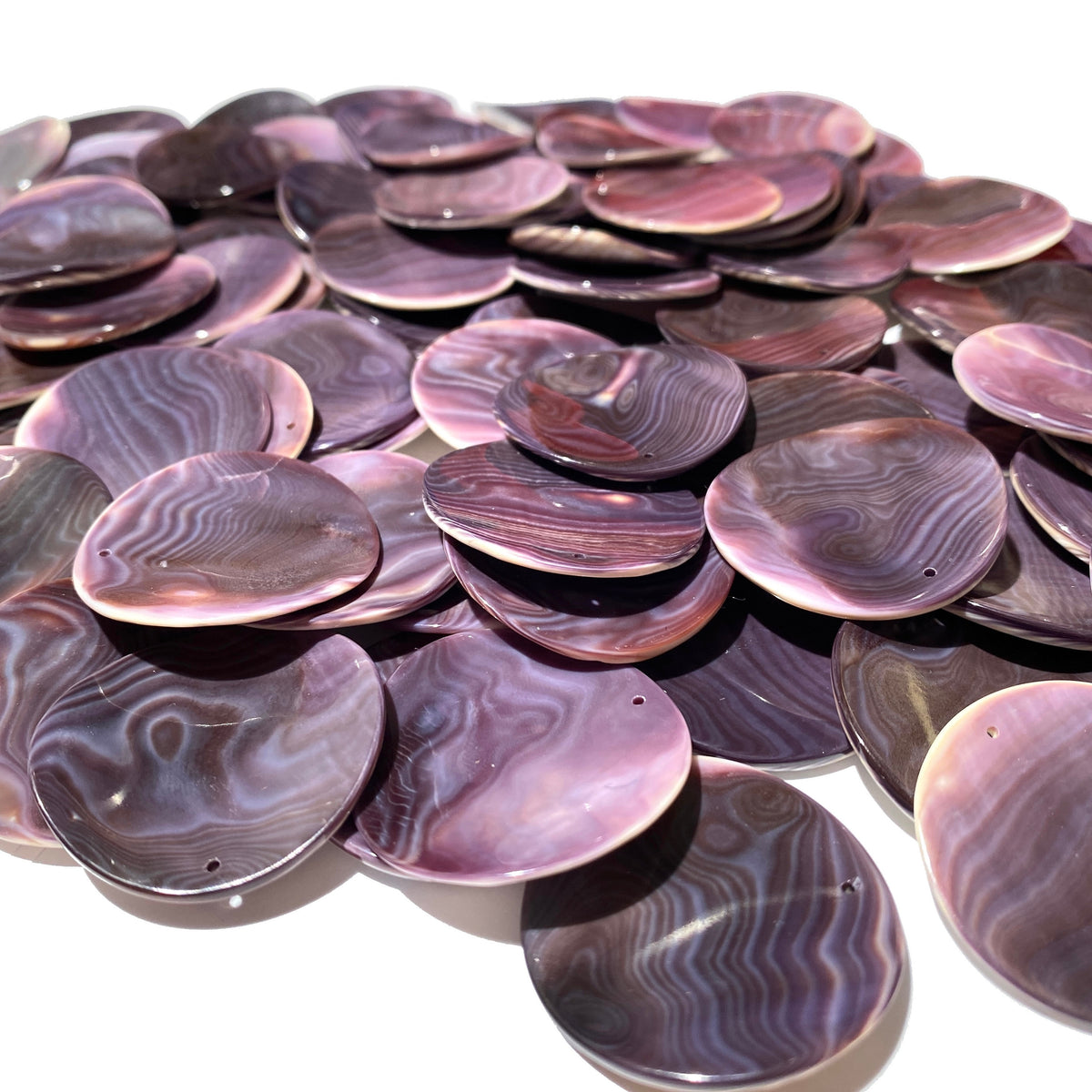 Bundle-10 Pcs Darkest Wampum Shell Pendant Bead USA Authentic East Coast Quahog - Never Dyed or Color Enhanced - Top Drilled Coin