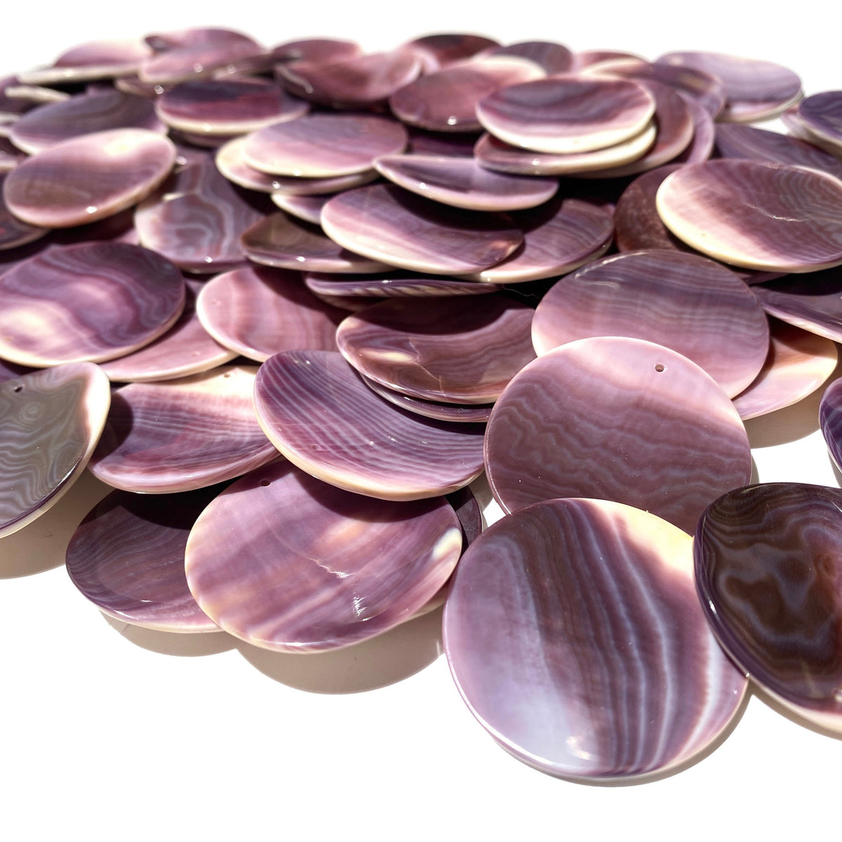 Bundle-10 Pcs Wampum Shell Pendant Bead (2-Tone Matrix) USA Authentic East Coast Quahog - Never Dyed or Color Enhanced - Top Drilled Coin