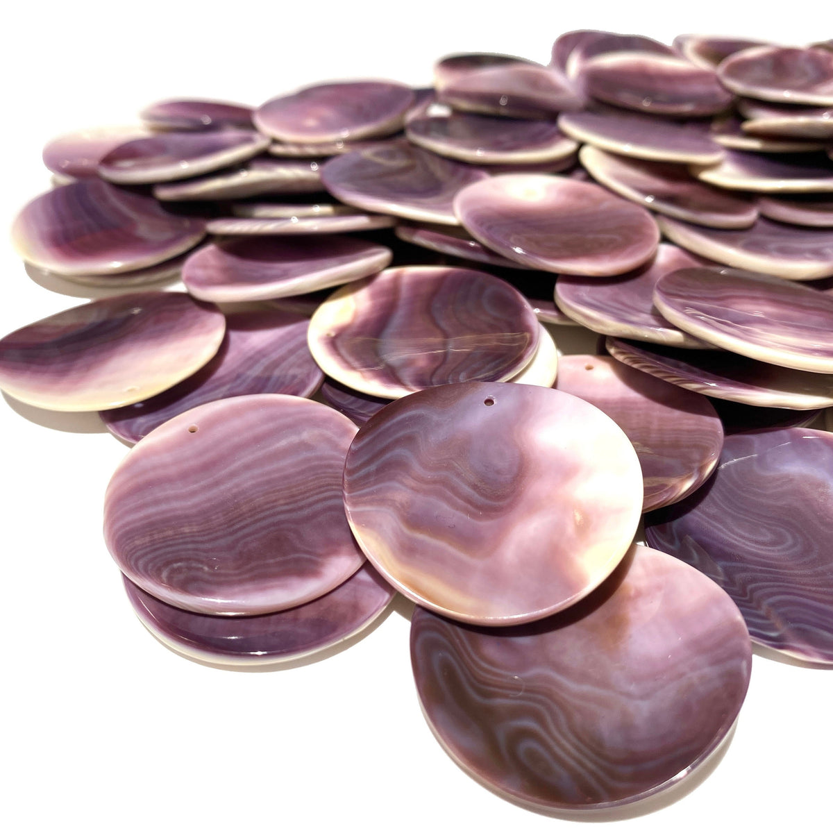 Bundle-10 Pcs Wampum Shell Pendant Bead (2-Tone Matrix) USA Authentic East Coast Quahog - Never Dyed or Color Enhanced - Top Drilled Coin