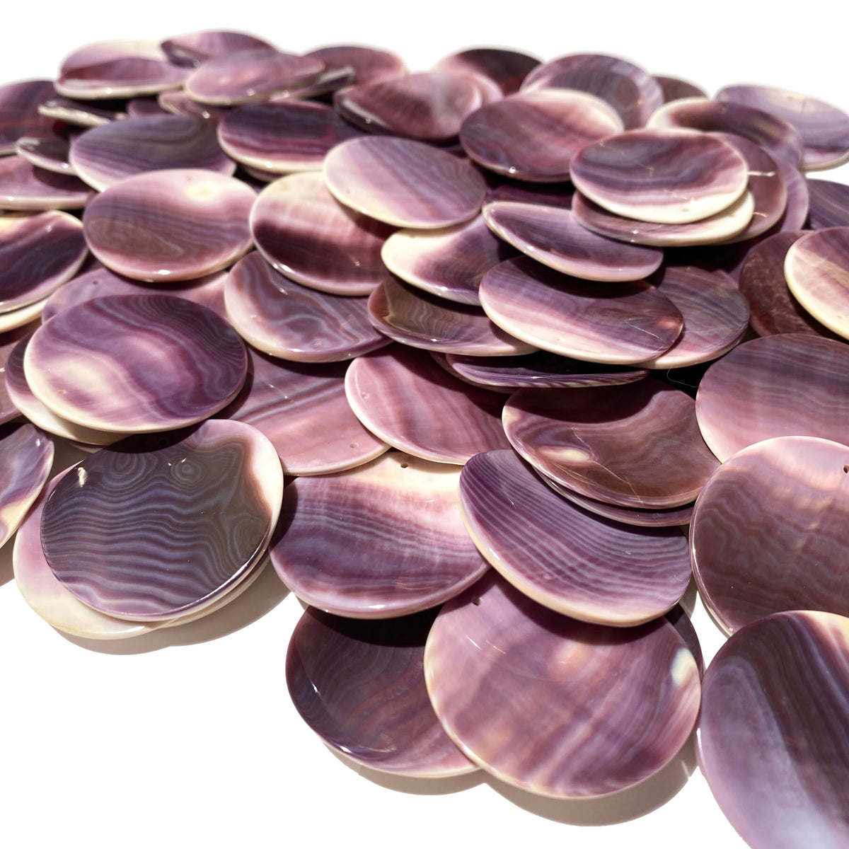 Bundle-10 Pcs Wampum Shell Pendant Bead (2-Tone Matrix) USA Authentic East Coast Quahog - Never Dyed or Color Enhanced - Top Drilled Coin