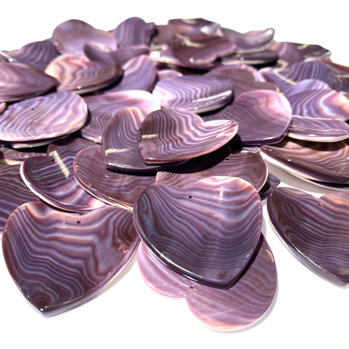 Bundle-10 Pcs Darkest Wampum Shell Pendant Bead USA Authentic East Coast Quahog - Never Dyed or Color Enhanced - Top Drilled Smooth Heart
