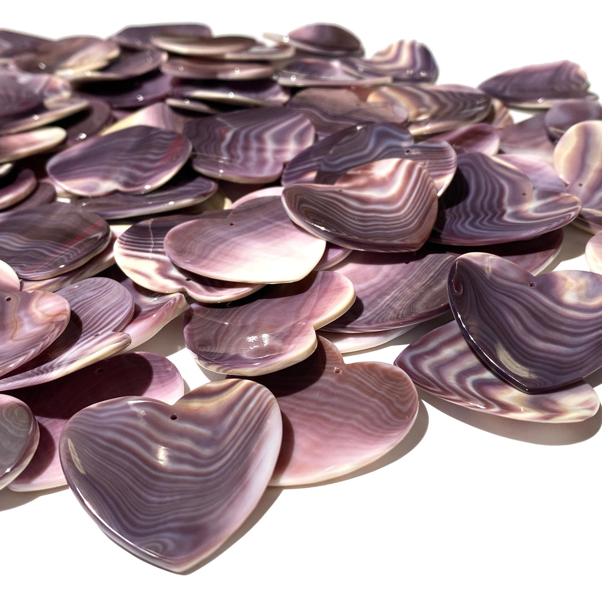 Bundle-10 Pcs Wampum Shell Pendant Bead (2-Tone Matrix) USA Authentic East Coast Quahog - Never Dyed or Color Enhanced - Top Drilled Heart