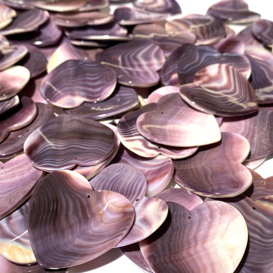 Bundle-10 Pcs Wampum Shell Pendant Bead (2-Tone Matrix) USA Authentic East Coast Quahog - Never Dyed or Color Enhanced - Top Drilled Heart