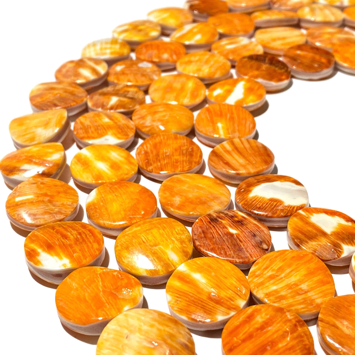 Sunset-Orange Spiny Oyster Shell Beads From Mexico (Doublet - Crafted From 2 Raw Shells to Form One Bead) Smooth Coin 20mm