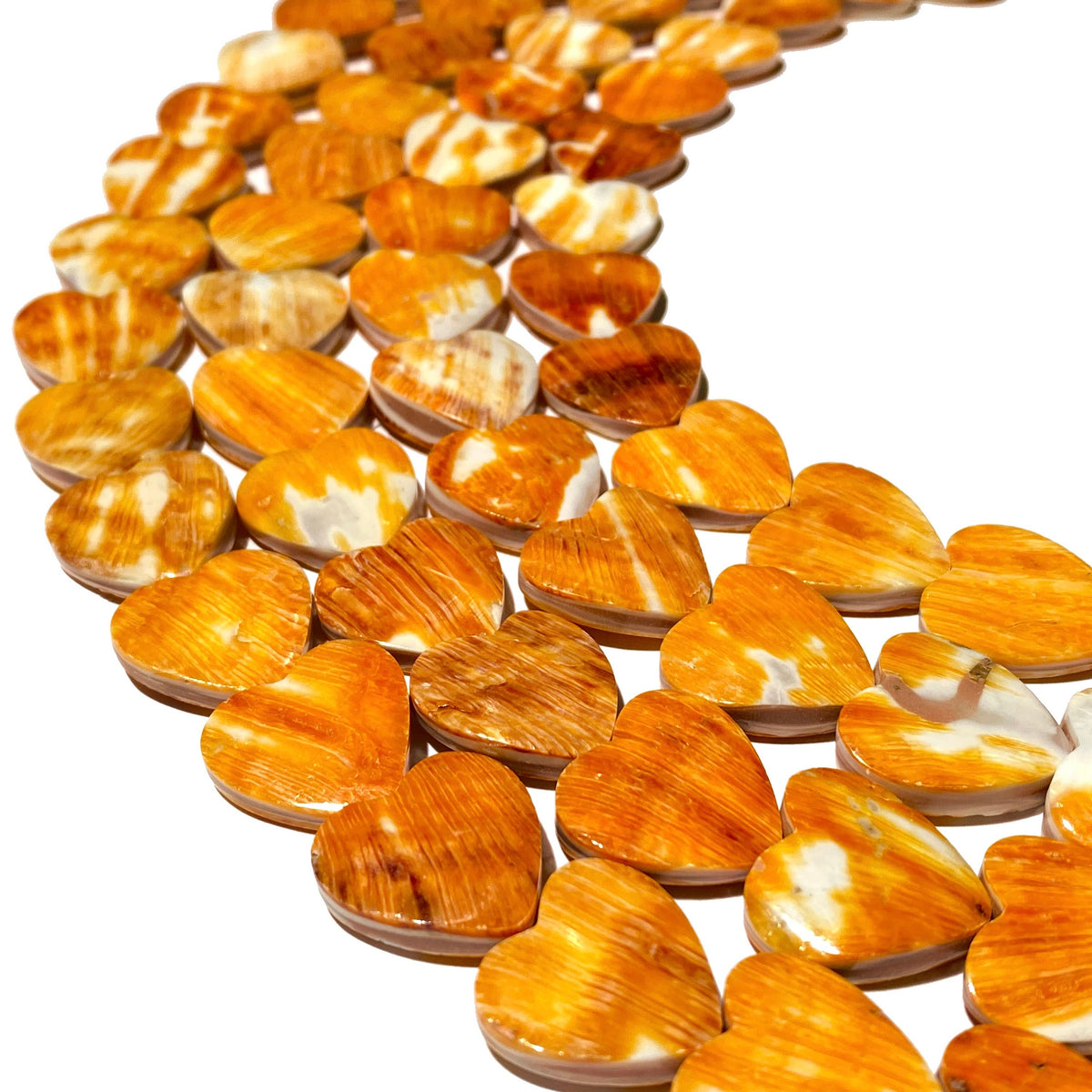 Sunset-Orange Spiny Oyster Shell Beads From Mexico (Doublet - Crafted From 2 Raw Shells to Form One Bead) Smooth Heart 20mm