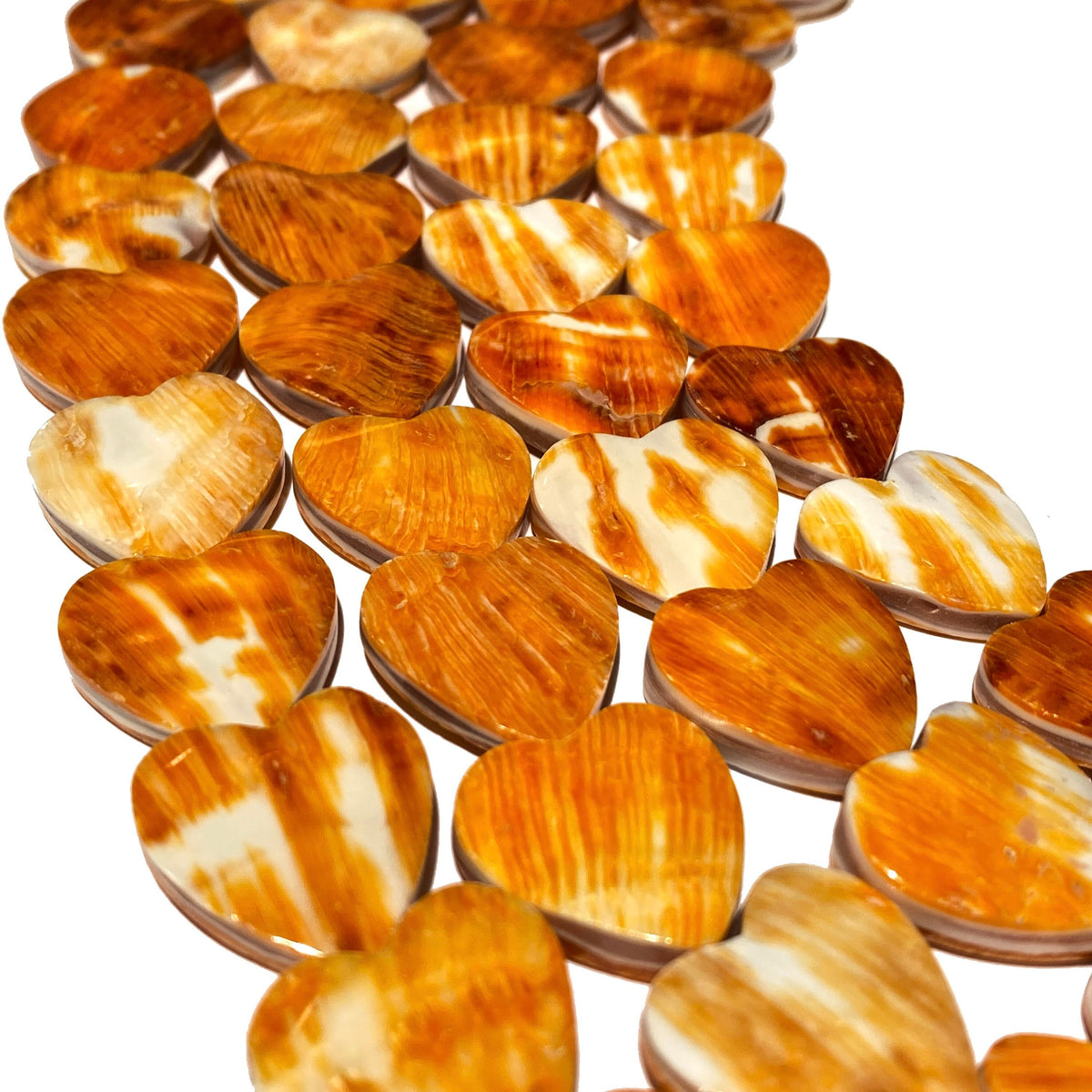 Sunset-Orange Spiny Oyster Shell Beads From Mexico (Doublet - Crafted From 2 Raw Shells to Form One Bead) Smooth Heart 20mm