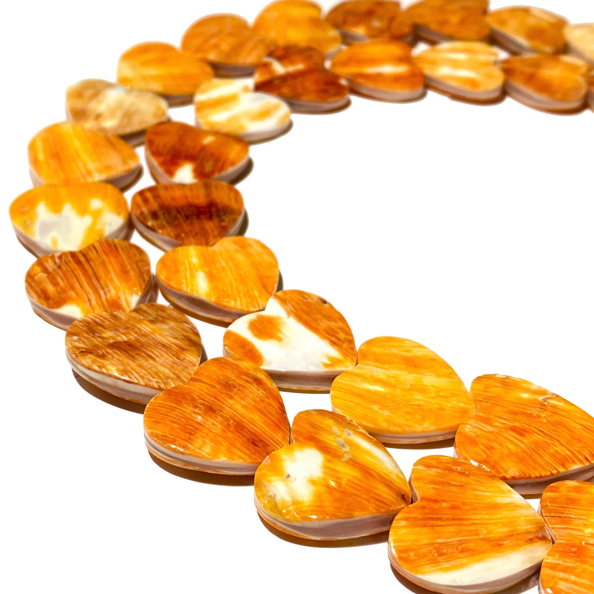 Sunset-Orange Spiny Oyster Shell Beads From Mexico (Doublet - Crafted From 2 Raw Shells to Form One Bead) Smooth Heart 20mm