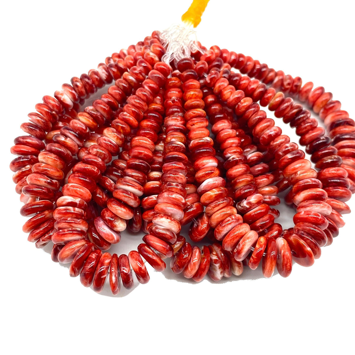 Bundle - Red Spiny Oyster Shell Beads - JACLA Pendant (Rounded-Edge Achieved Through Meticulous Process) Graduated 5-10mm Rondelle (5-Inch)