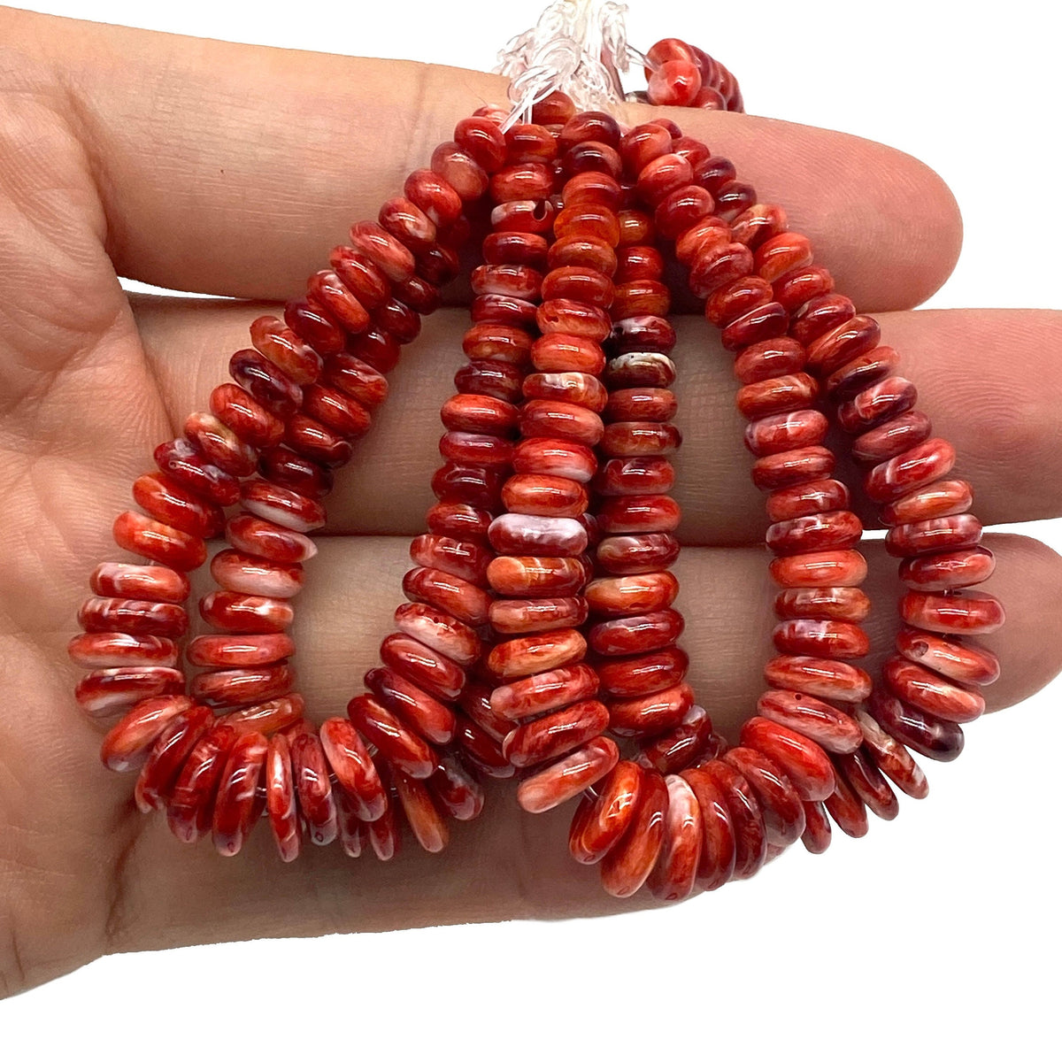 DARKEST Red Spiny Oyster Shell Beads AAA (JACLA Pendant) Small Batch Production - Rounded Edges - Graduated 5-10mm Rondelle (5 Inches)