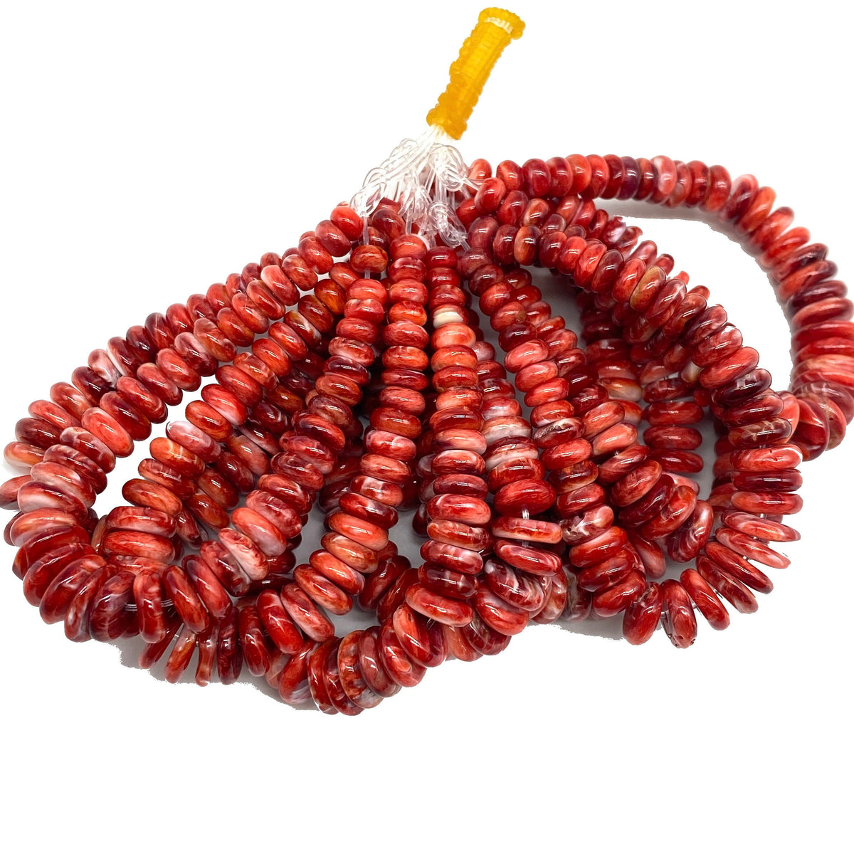 Bundle - Red Spiny Oyster Shell Beads - JACLA Pendant (Rounded-Edge Achieved Through Meticulous Process) Graduated 5-10mm Rondelle (5-Inch)