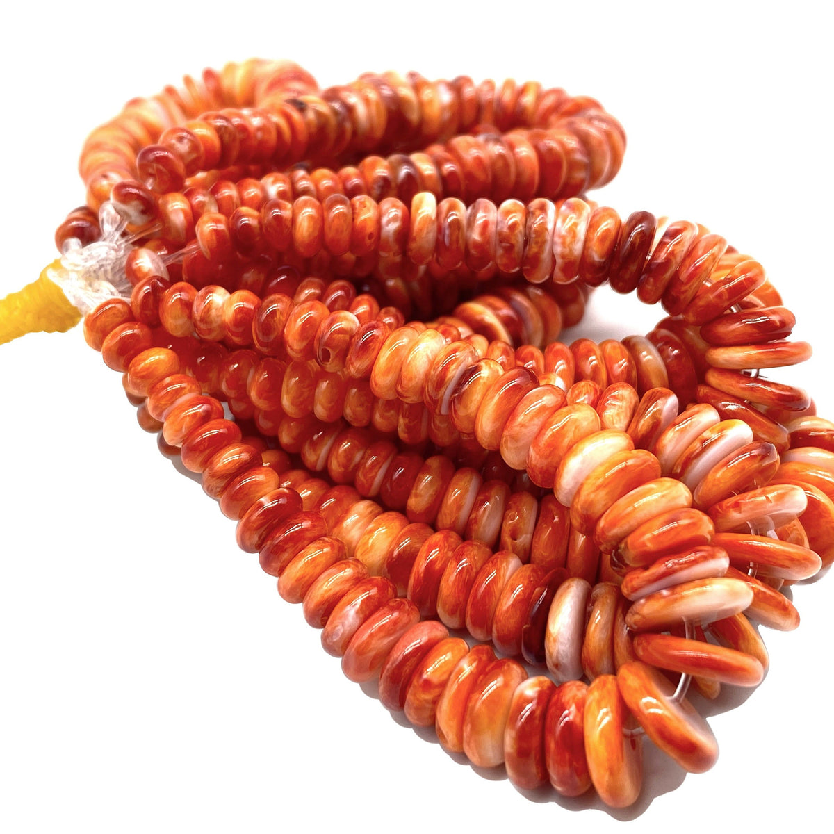 Jacla Pendant - Creamy Orange Spiny Oyster Shell Beads (Rounded-Edge Achieved Through Meticulous Process) Graduated 5-10mm Rondelle, 5-Inch