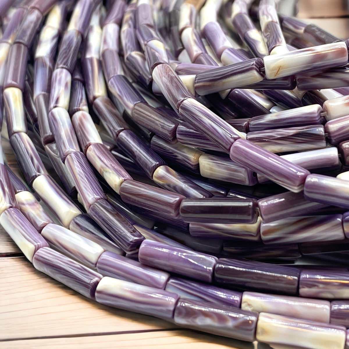2-Tone Purple & White Wampum Quahog Shell Beads From USA (America's First Currency Year 1637-1673) Smooth Tube 4X13mm (Tiny)